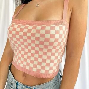 Pink and white gingham crop top